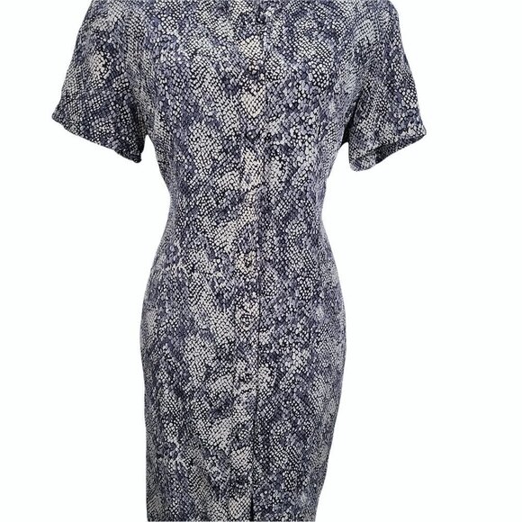 Vintage Adrianna Papell Blue Snake Skin Print 100% Silk 70s 80s Secretary Dress - Picture 3 of 8